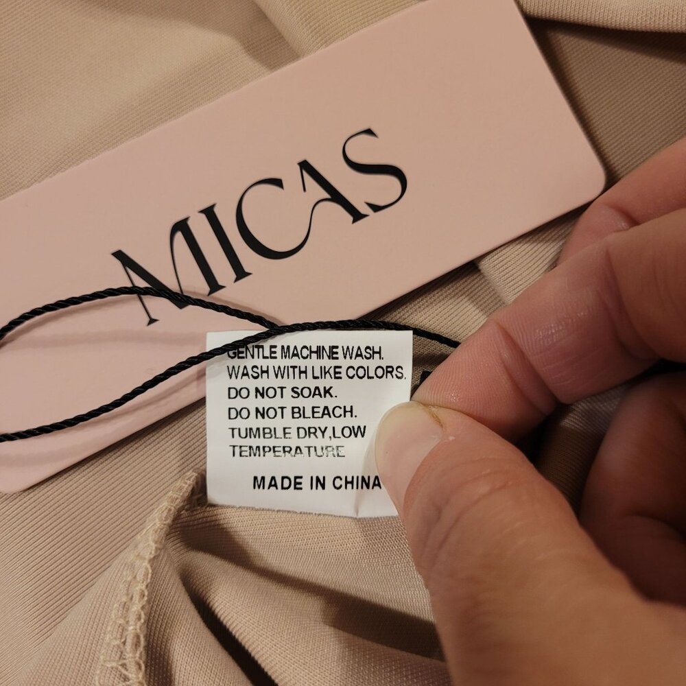 Micas Women's Size Medium Strapless Khaki Tan Mini Dress Polyester Blend NWT - Picture 6 of 7